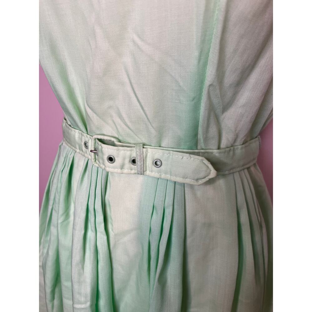 1950s Mint Green Brown Tea Party Hostess Secretary Coquette Feminine Dress M - Picture 5 of 8